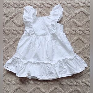 Baby Girl 12M Solid White Dress - Two Layer Floral Eyelet Sundress W/ Ruffles